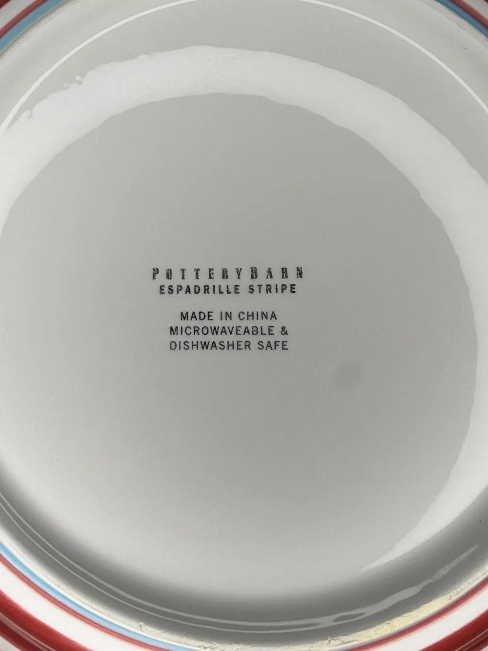 Pottery Barn Espadrille Stripe Dinner Plates Set of 7 Hand Painted 12.5
